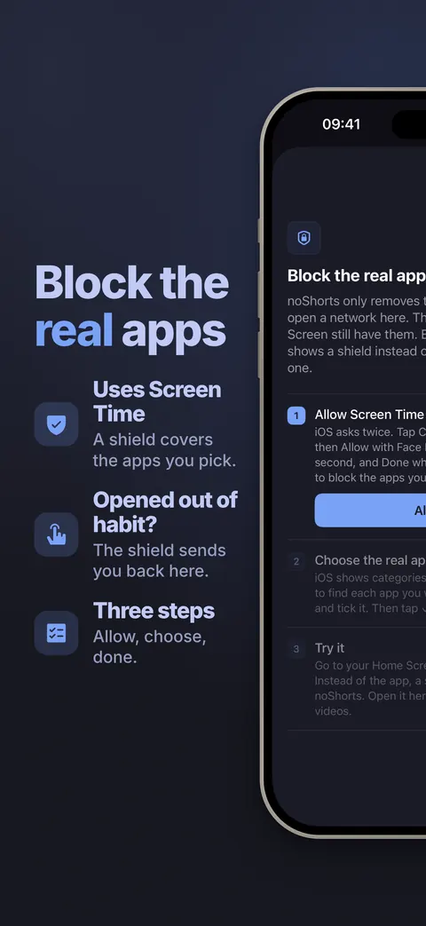 Example: Block the real apps, with three points beside the iPhone