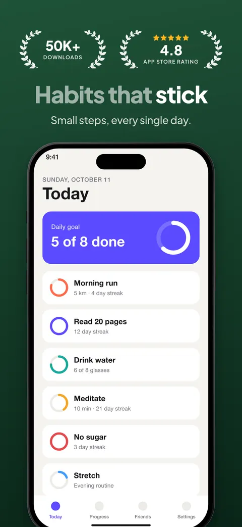 Example: Habits that stick, with two award wreaths above an iPhone