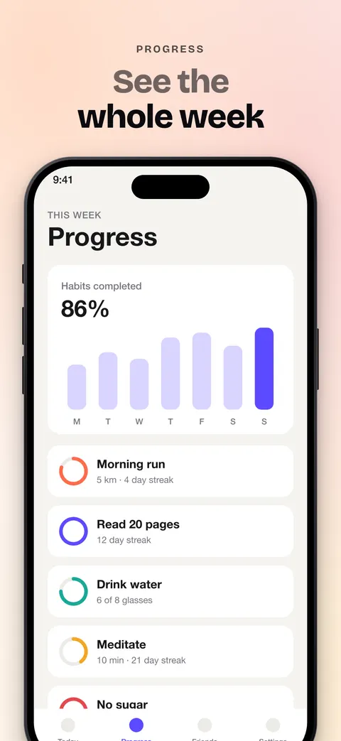Example: See the whole week, a habit tracker on peach