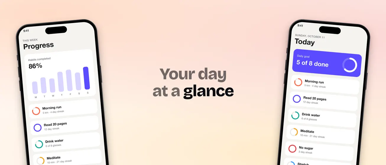 Example header image: Your day at a glance between two iPhones