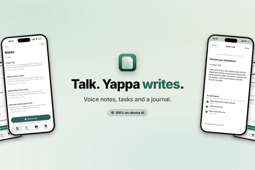 Example search results image: Talk. Yappa writes, between two iPhones