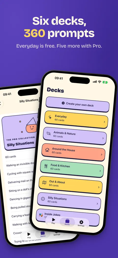 Example: Six decks, 360 prompts, with two iPhones